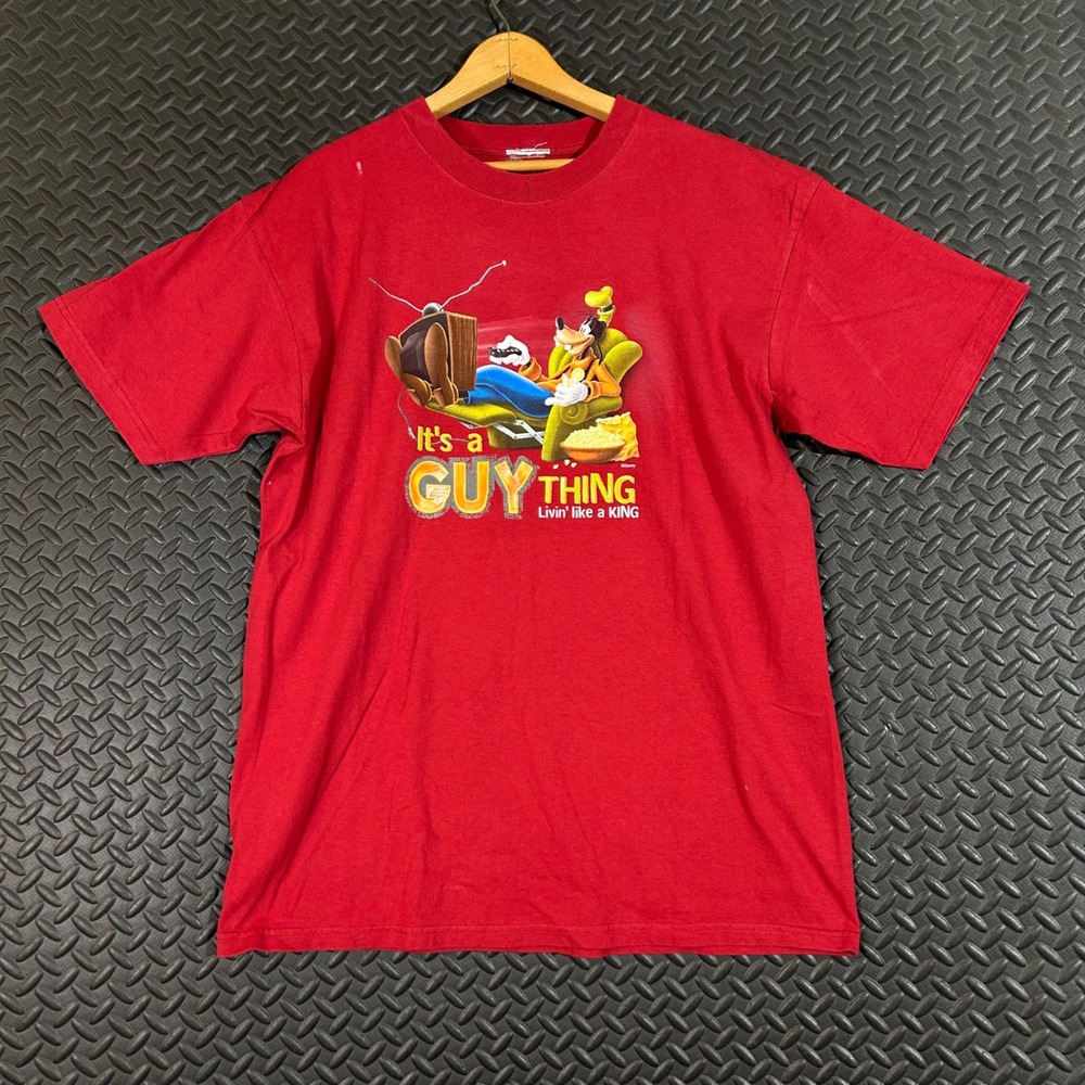 Vintage Y2K Disney Goofy‎ It's A Guy Thing Red Graphic T-Shirt Men's Large